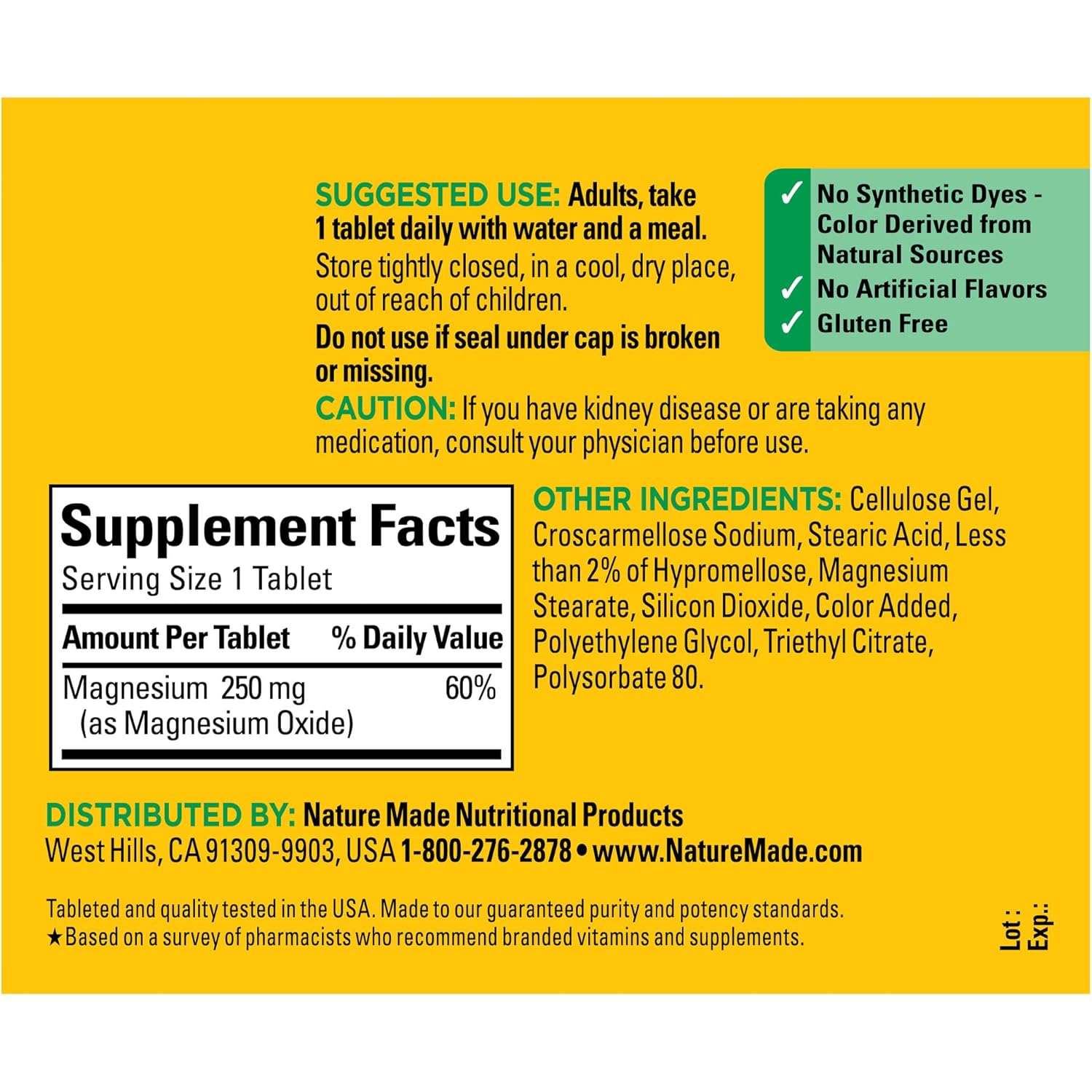Nature Made Magnesium Oxide 250 mg, Magnesium Supplements for Men and Women, Support for Muscle, Heart, Bone and Nerve Health, 200 Tablets, 200 Day Supply - Image 5