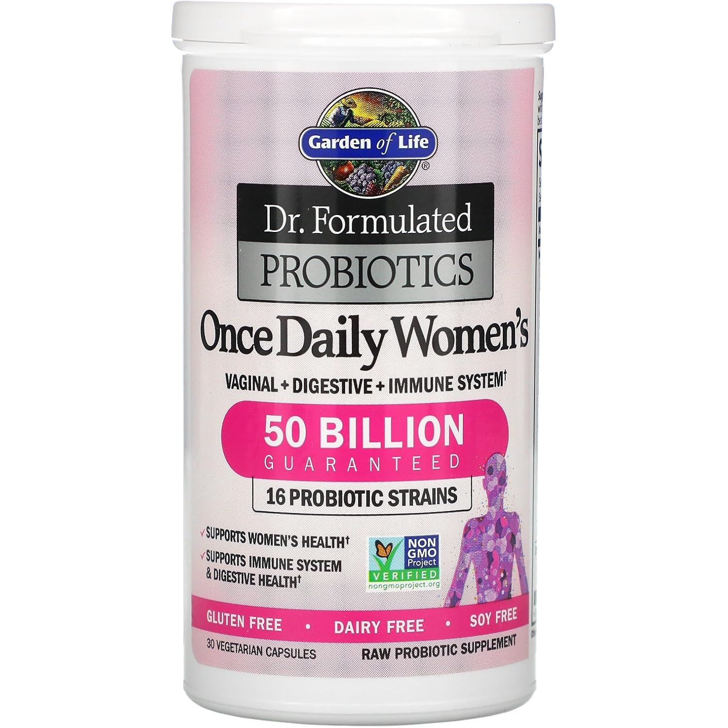 Garden of Life Once Daily Dr. Formulated Probiotics for Women 50 Billion CFU 16 Probiotic Strains with Organic Prebiotics for Digestive, Vaginal & Immune Health, Dairy Free, Shelf Stable 30 Capsules - Image 4