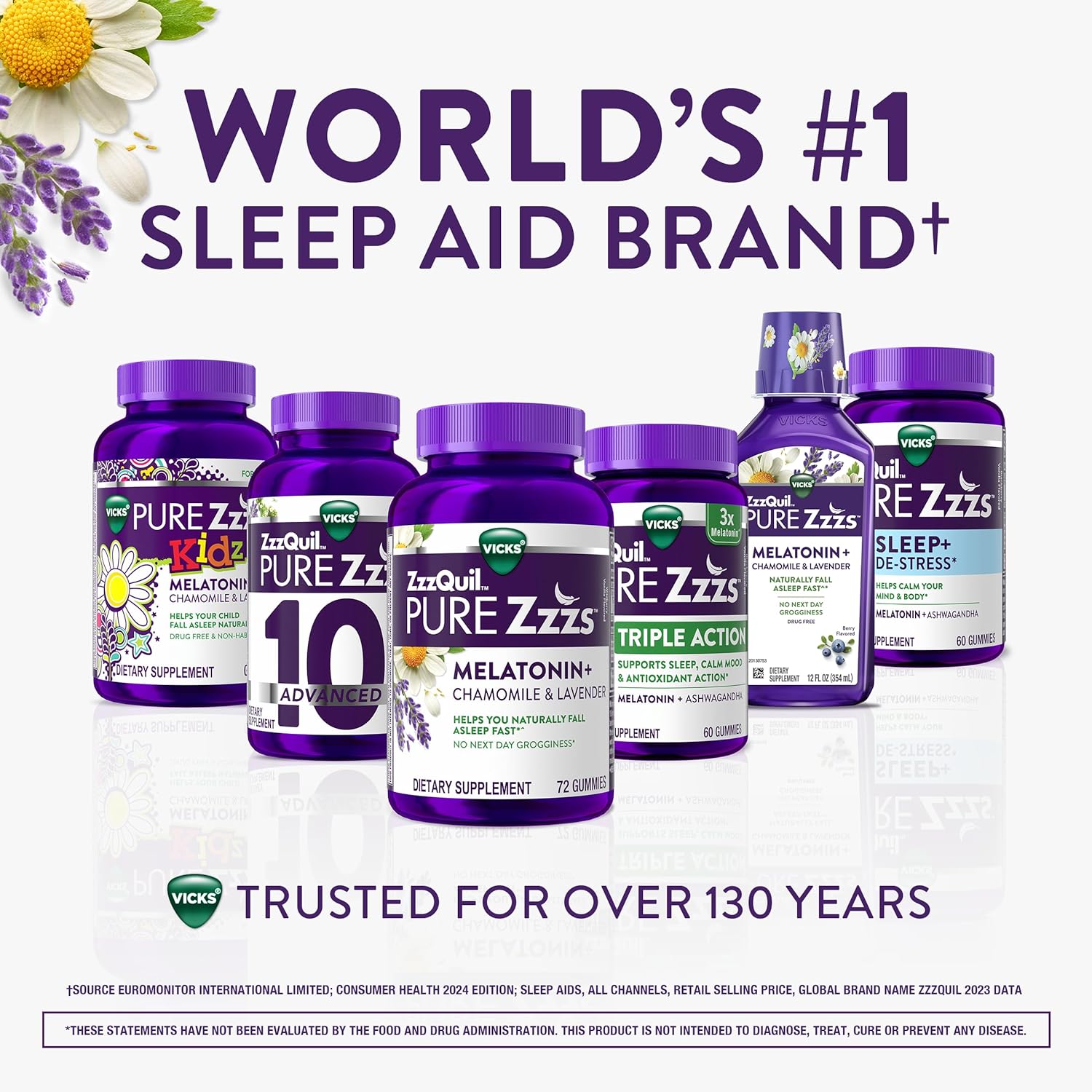 ZzzQuil PURE Zzzs Melatonin Gummies, Sleep Aid, Melatonin 2mg, with Chamomile & Lavender, Melatonin Sleep Gummies, Sleep Aids for Adults, Wildberry Vanilla Flavored, 72 Sleep Gummies - Image 5
