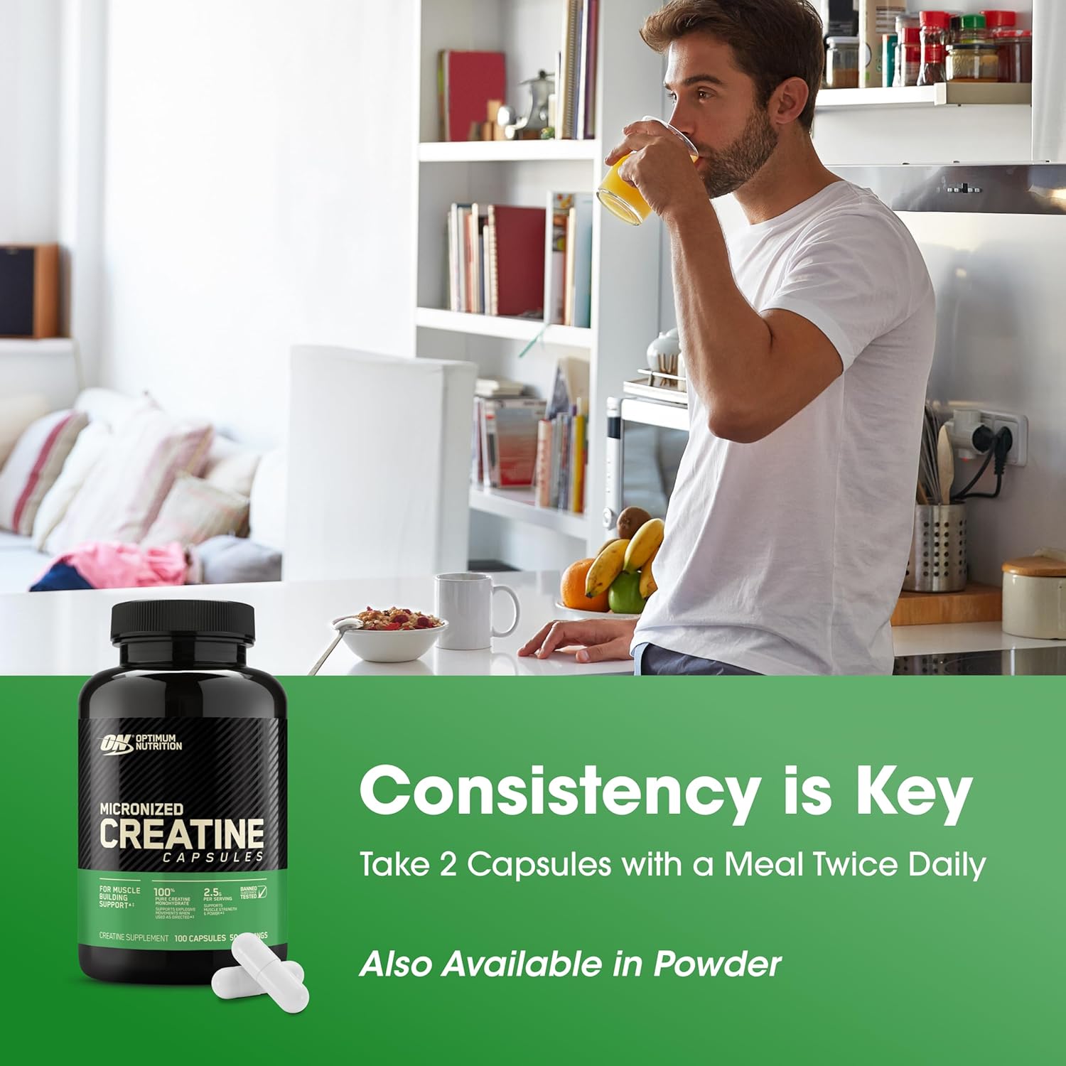 Optimum Nutrition Micronized Creatine Monohydrate Capsules, Keto Friendly, 2500mg, 100 Capsules - Image 6