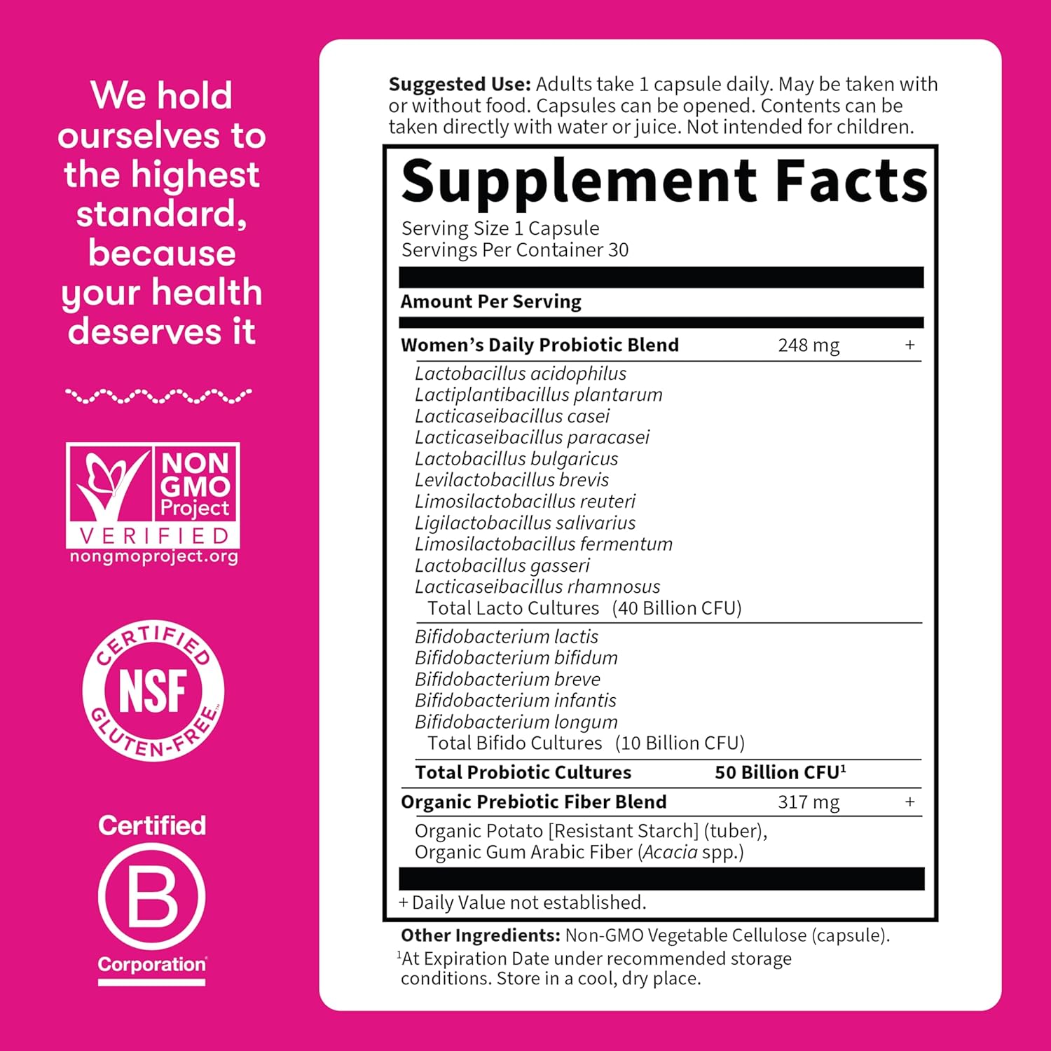 Garden of Life Once Daily Dr. Formulated Probiotics for Women 50 Billion CFU 16 Probiotic Strains with Organic Prebiotics for Digestive, Vaginal & Immune Health, Dairy Free, Shelf Stable 30 Capsules - Image 8