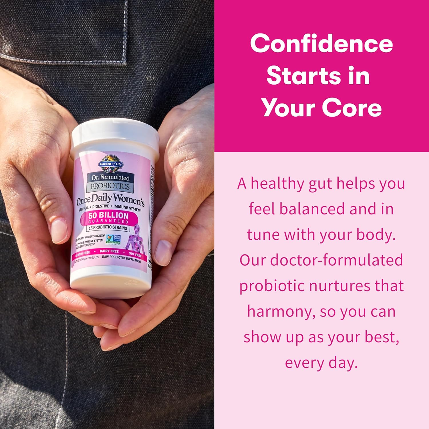 Garden of Life Once Daily Dr. Formulated Probiotics for Women 50 Billion CFU 16 Probiotic Strains with Organic Prebiotics for Digestive, Vaginal & Immune Health, Dairy Free, Shelf Stable 30 Capsules - Image 5