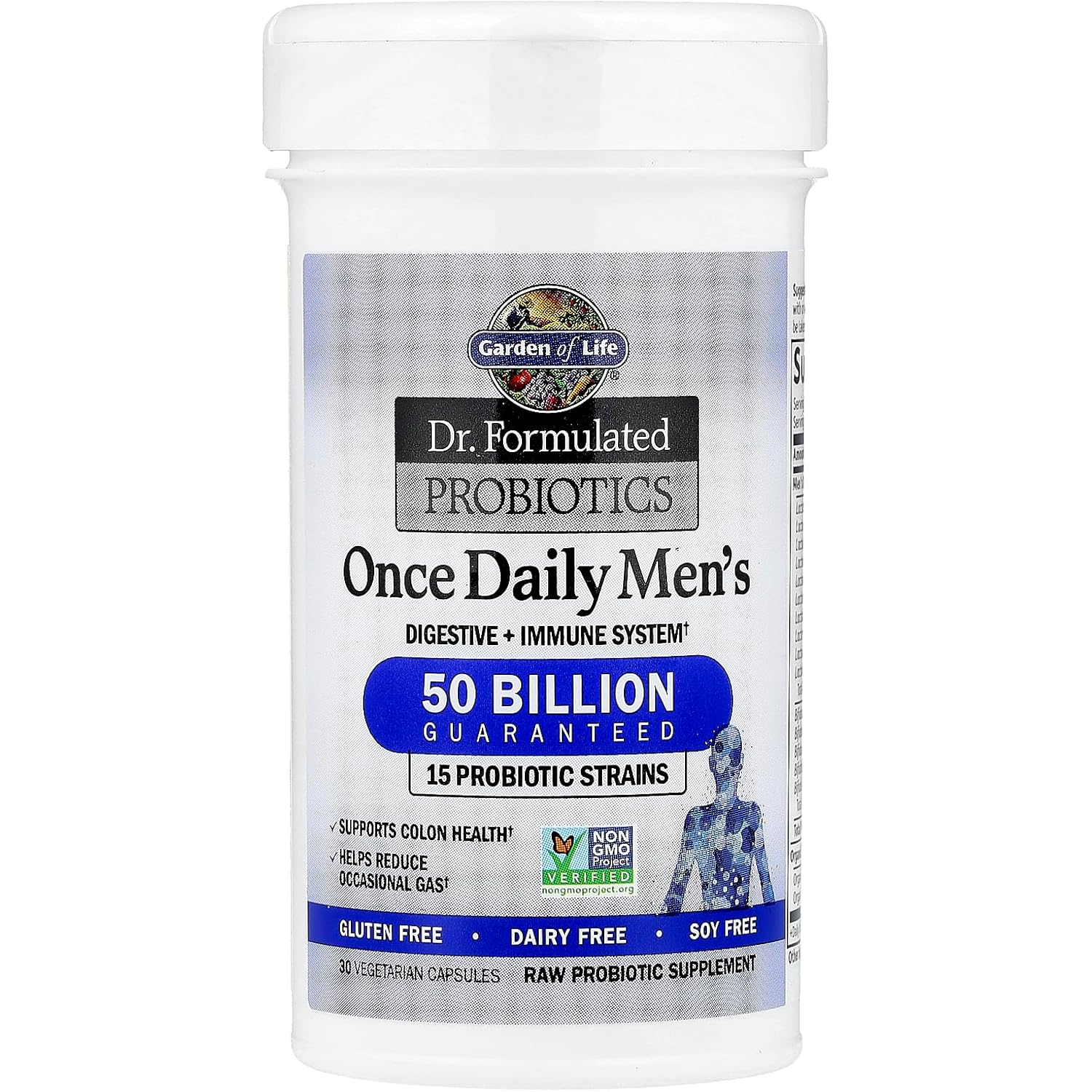 Garden of Life Probiotics for Men, Dr Formulated 50 Billion CFU 15 Probiotics for Digestive Health + Organic Prebiotic Fiber, Colon & Immune Support, Daily Gas Relief, Shelf Stable, 30 Capsules - Image 4