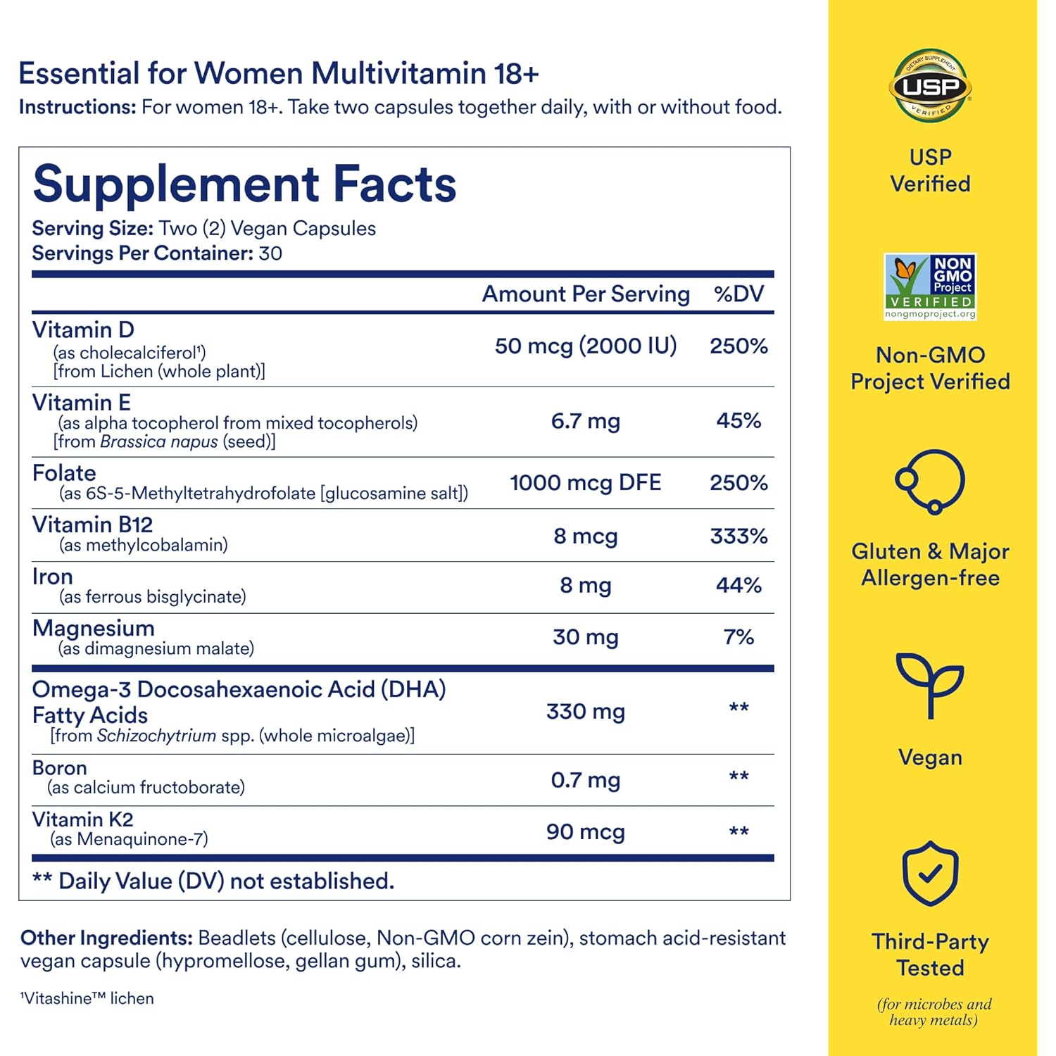 Ritual Multivitamin for Women 18+ with Vitamin D3 for Immune Support*, Vegan Omega 3 DHA, B12, Iron, Gluten Free, Non GMO, USP Verified, Mint, 30 Day Supply, 60 Capsules - Image 3