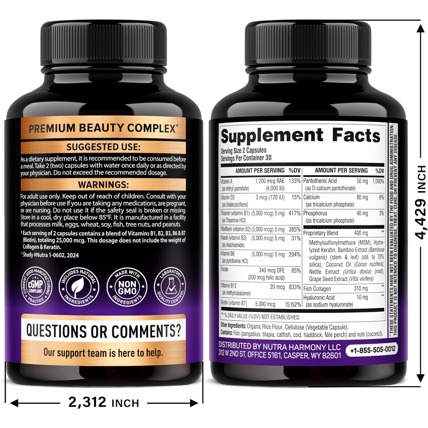 Biotin | Collagen | Hyaluronic Acid | Keratin - Clinically Tested Supplement** - Hair Growth Support, Skin & Nails - 25000mcg Vitamins B1, B2, B3, B6 & B7 - for Women & Men - Made in USA | 60 Capsules - Image 2