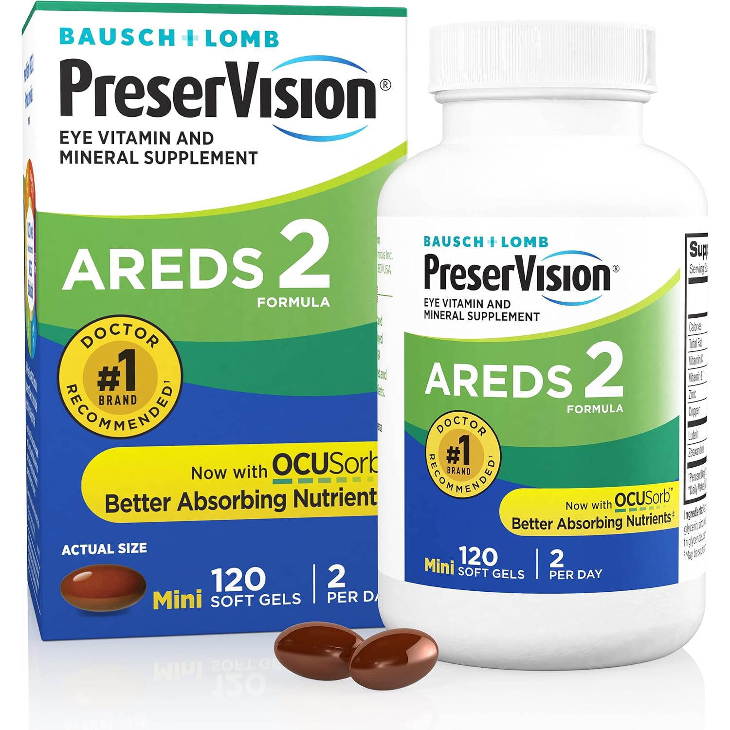 PreserVision AREDS 2 Eye Vitamins, #1 Eye Doctor Recommended Brand, Lutein and Zeaxanthin Supplement with Vitamin C, Vitamin E, Zinc, and Copper, 120 Softgels (Minigels)