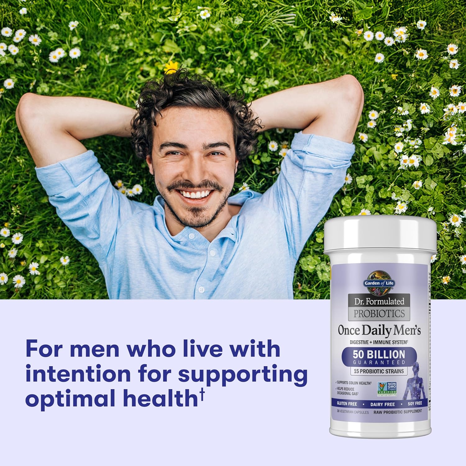 Garden of Life Probiotics for Men, Dr Formulated 50 Billion CFU 15 Probiotics for Digestive Health + Organic Prebiotic Fiber, Colon & Immune Support, Daily Gas Relief, Shelf Stable, 30 Capsules - Image 7
